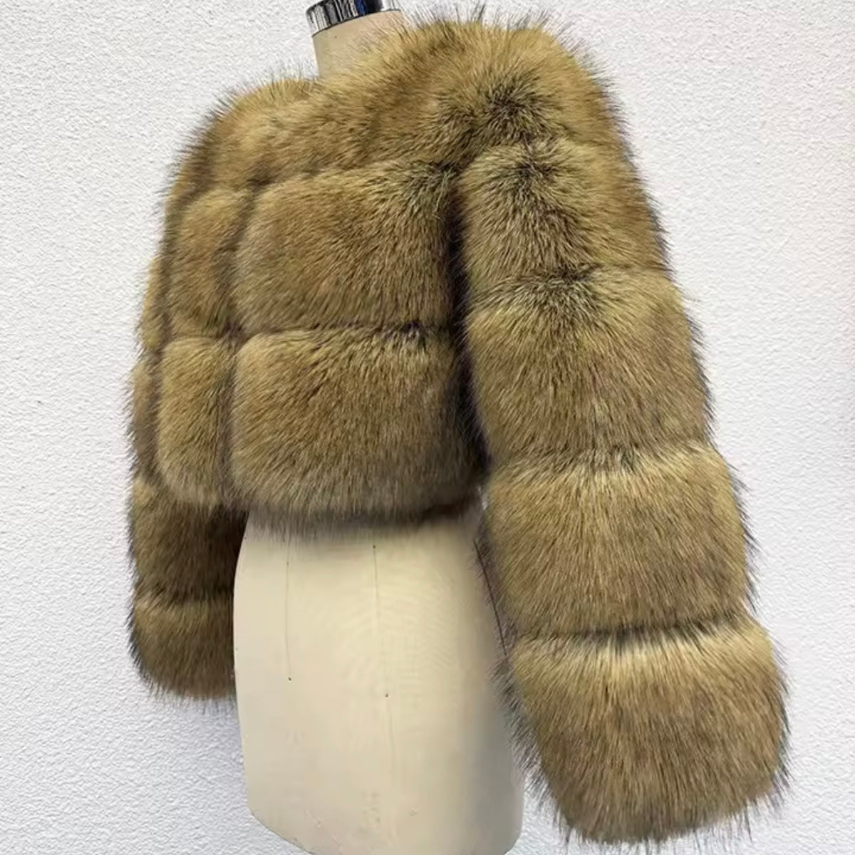 Raccoon Cropped 3 Row Faux Fur Jacket