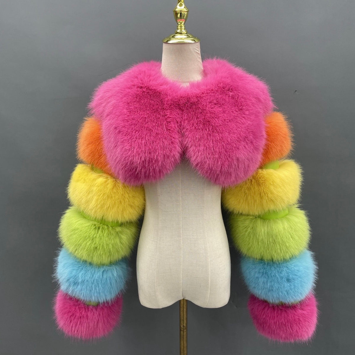 Rainbow Cropped Bolero Faux Fur Jacket
