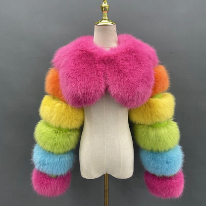 Rainbow Cropped Bolero Faux Fur Jacket