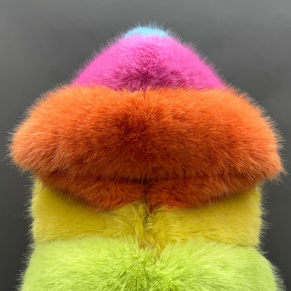 Rainbow Hooded Faux Fur Gilet