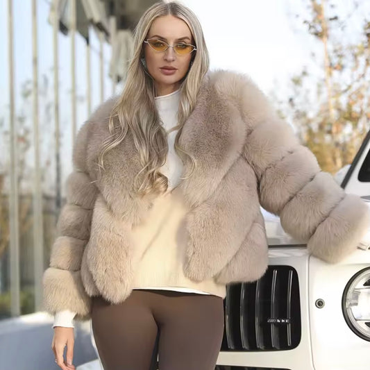Dallas Diagonal Panel Faux Fur Jacket