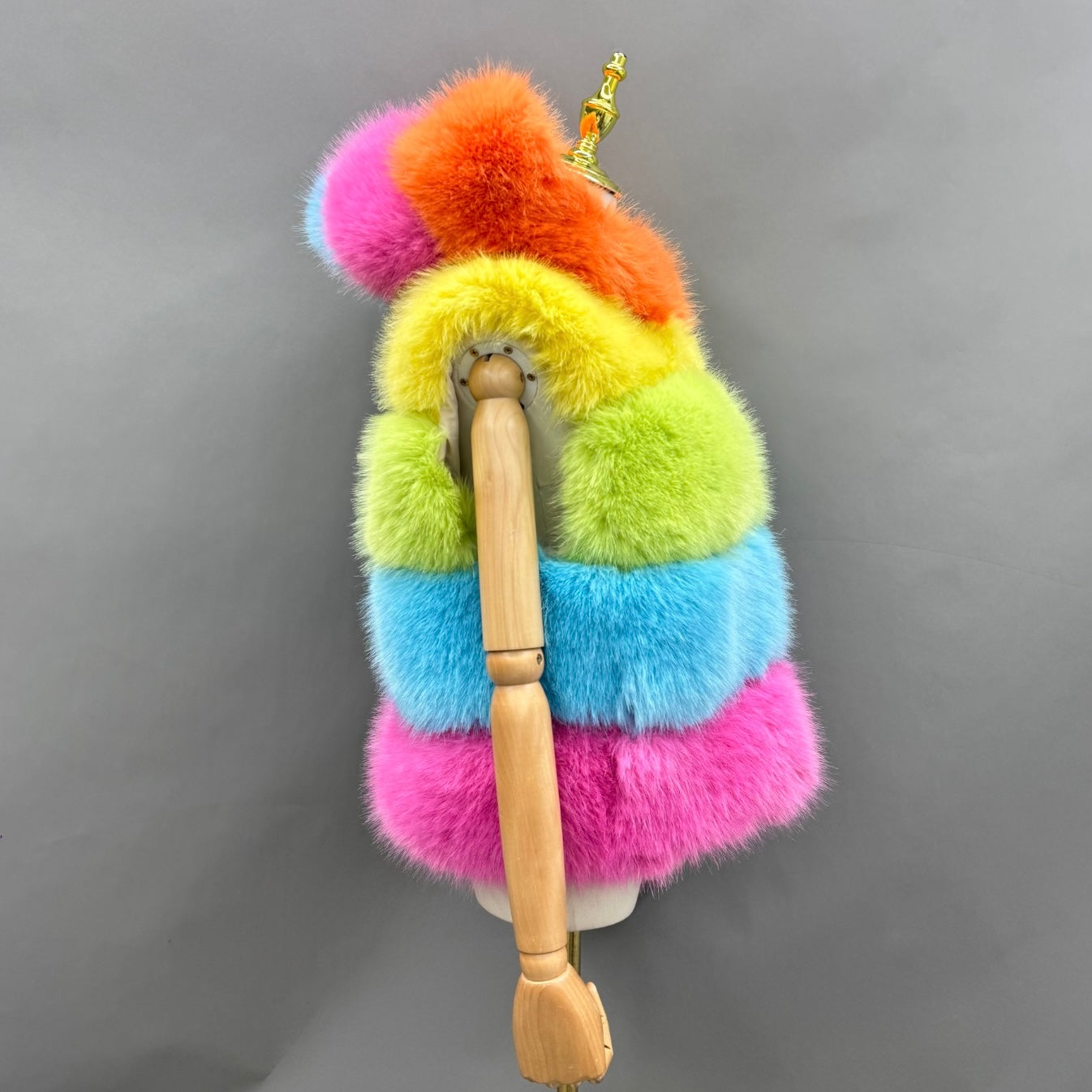 Rainbow Hooded Faux Fur Gilet