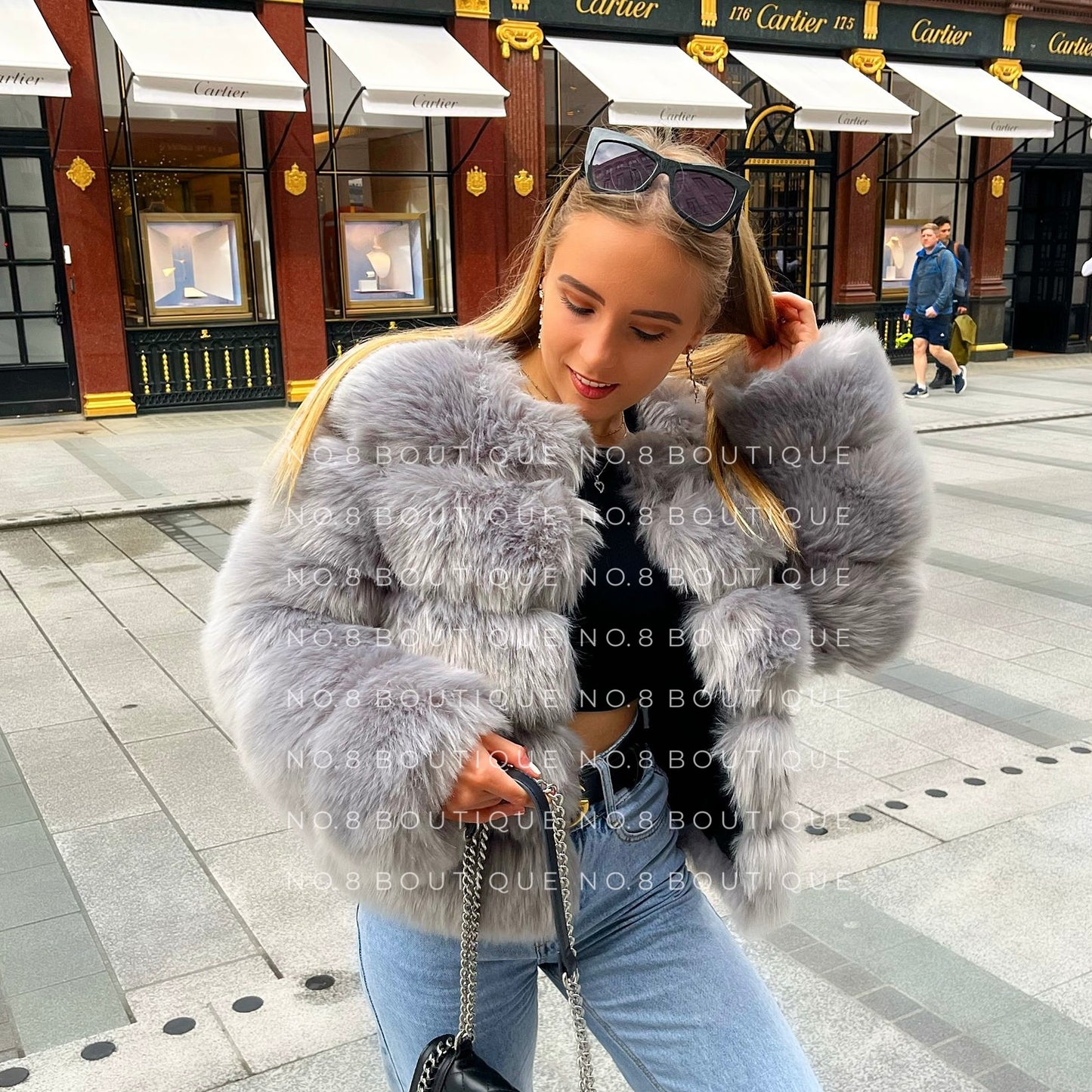 5 Row Light Grey Faux Fur Jacket