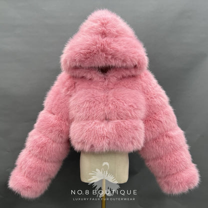 Premium Cropped Hooded Faux Fur Jacket