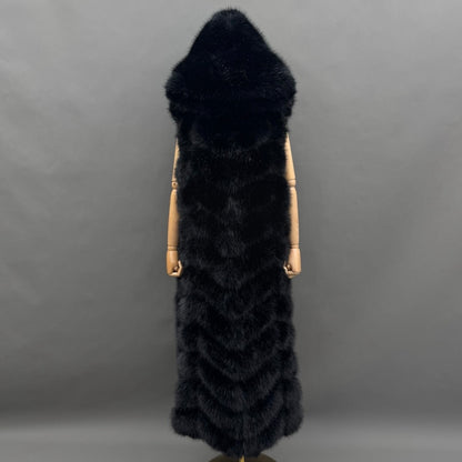 Premium Hooded 12 Row Panelled Faux Fur Gilet