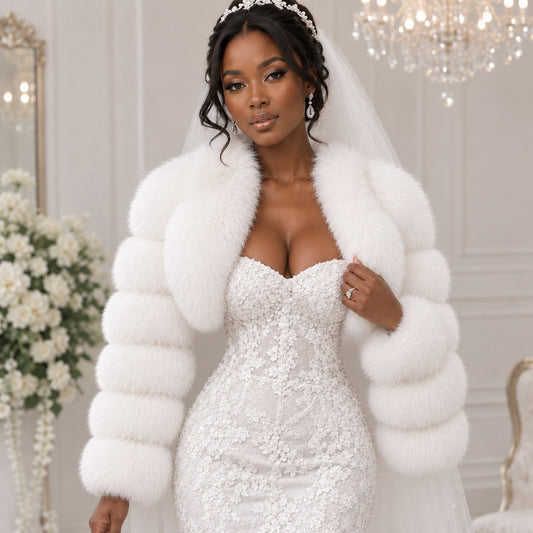 Bridal Scallop Cropped Faux Fur Jacket