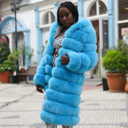 Premium Hooded 9 Row Faux Fur Coat