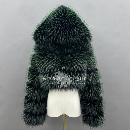 Raccoon Cropped Hooded Faux Fur Jacket