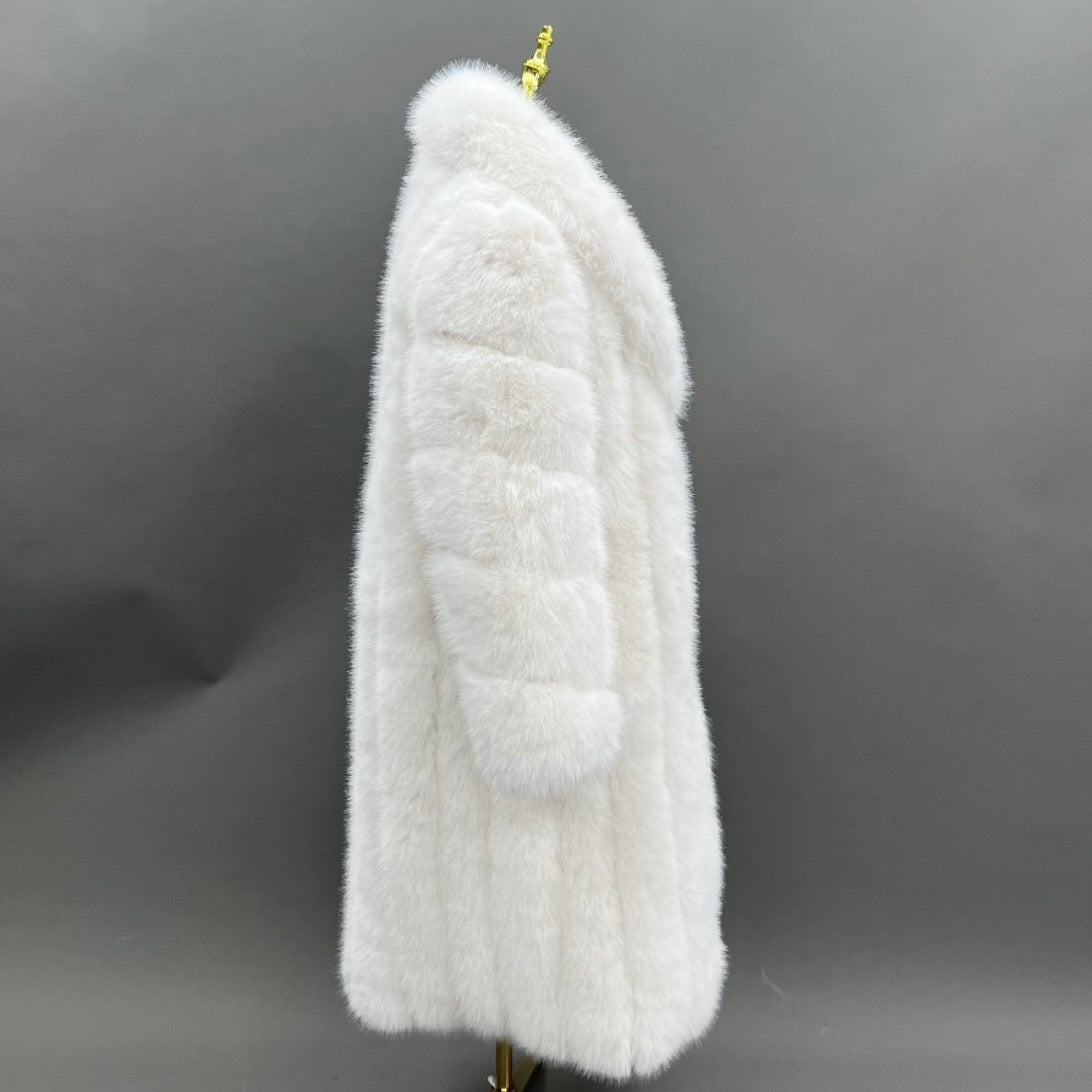 Long Straight Row Collared Men's Faux Fur Coat
