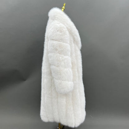 Long Straight Row Collared Men's Faux Fur Coat