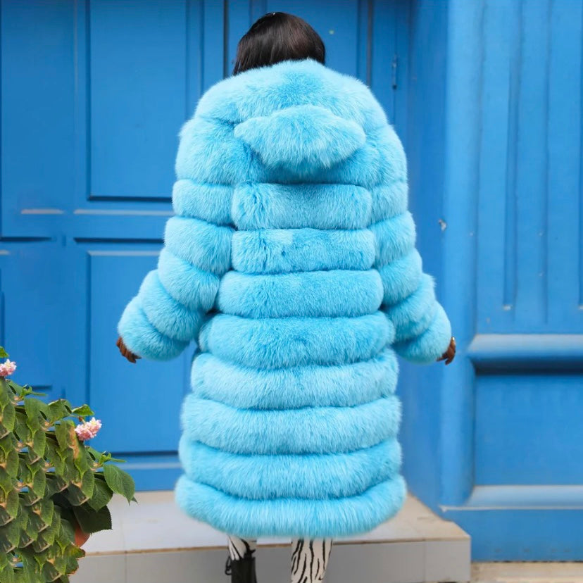 Premium Hooded 9 Row Faux Fur Coat