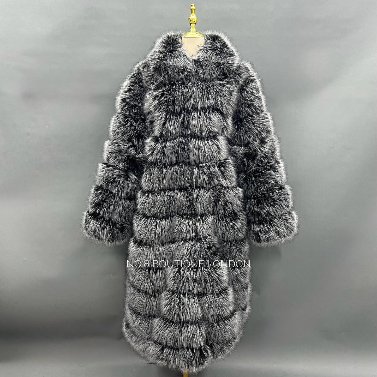 12 Row Faux Fur Coat With Collar