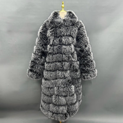 12 Row Faux Fur Coat With Collar