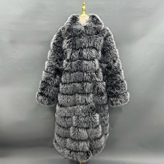 12 Row Faux Fur Coat With Collar