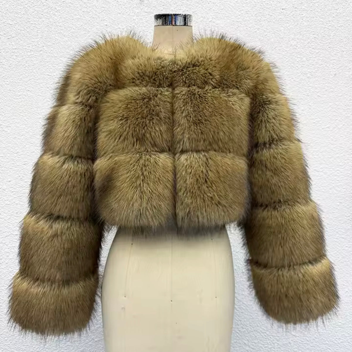 Raccoon Cropped 3 Row Faux Fur Jacket