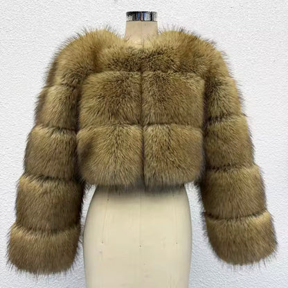 Raccoon Cropped 3 Row Faux Fur Jacket