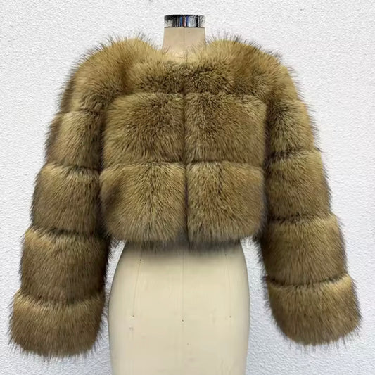 Raccoon Cropped 3 Row Faux Fur Jacket