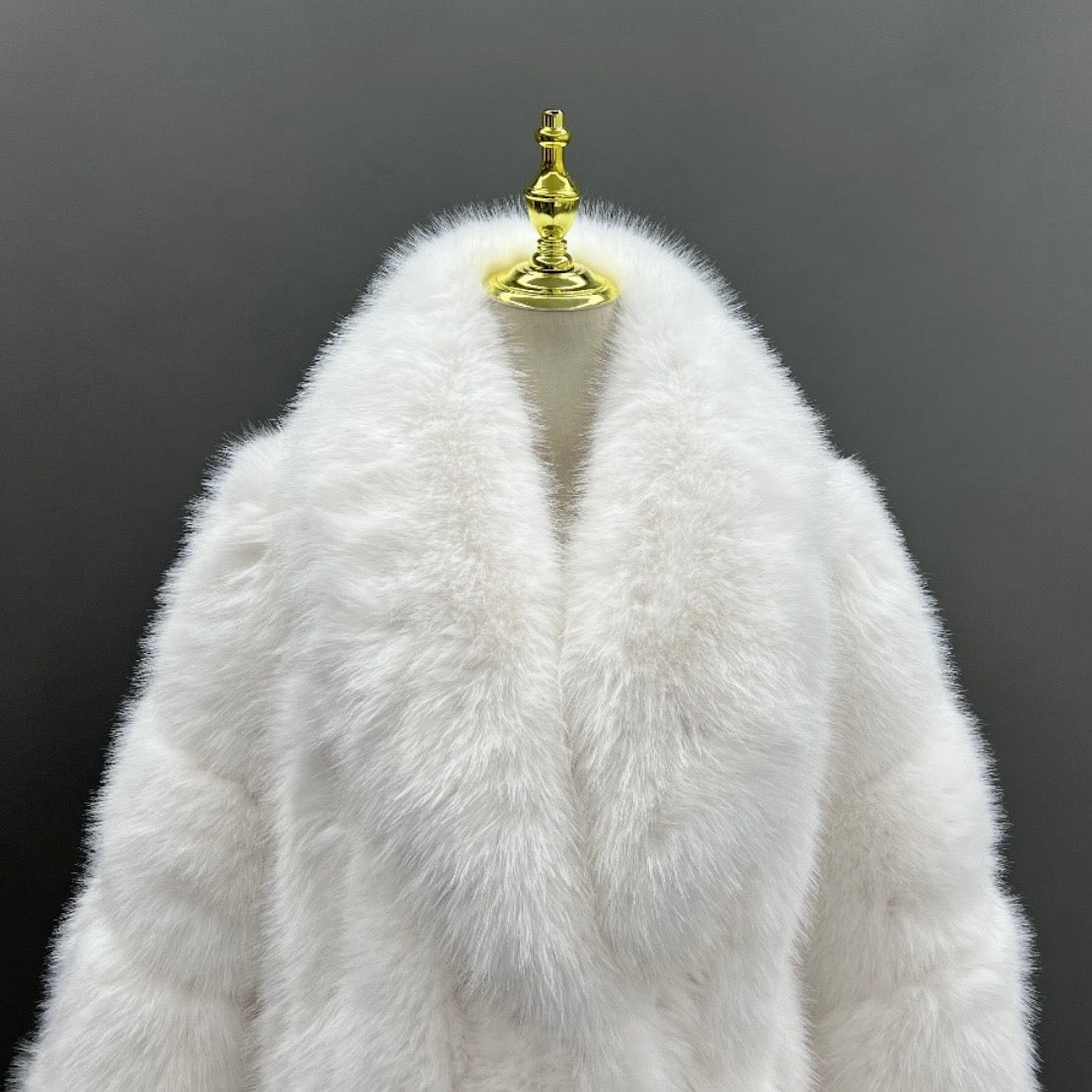 Long Straight Row Collared Men's Faux Fur Coat