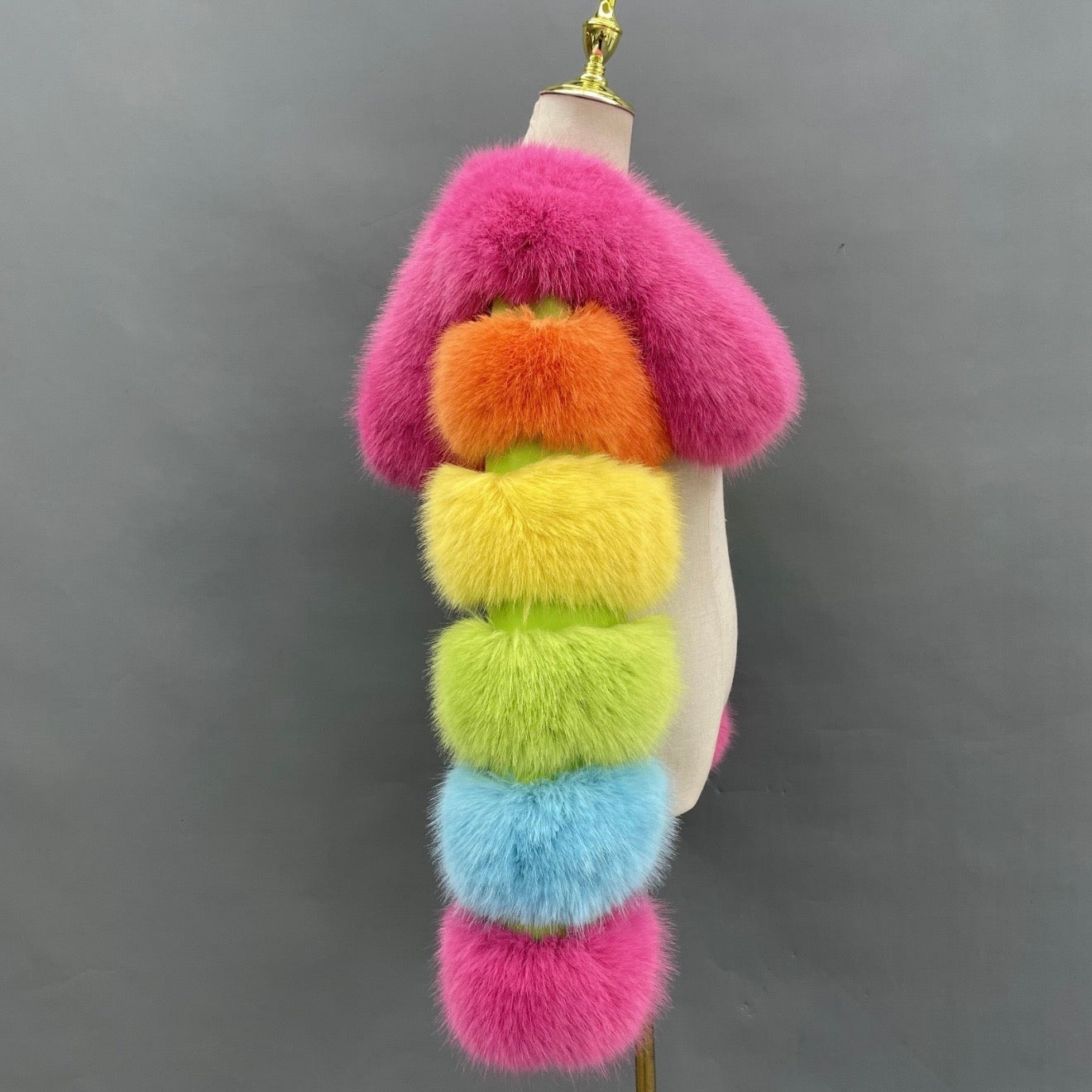 Rainbow Cropped Bolero Faux Fur Jacket