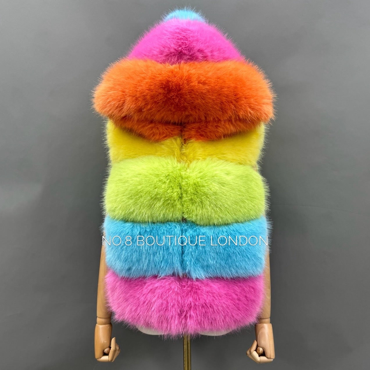 Rainbow Hooded Faux Fur Gilet