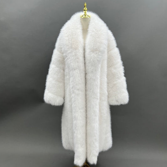 Long Straight Row Collared Men's Faux Fur Coat