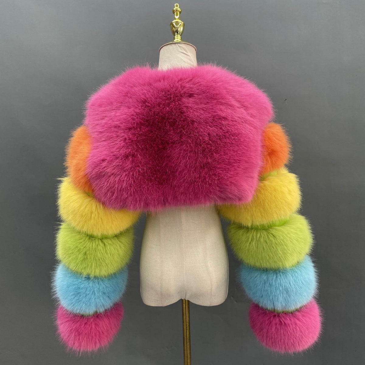Rainbow Cropped Bolero Faux Fur Jacket