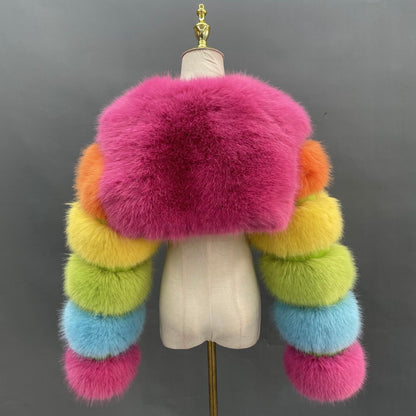 Rainbow Cropped Bolero Faux Fur Jacket