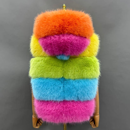 Rainbow Hooded Faux Fur Gilet