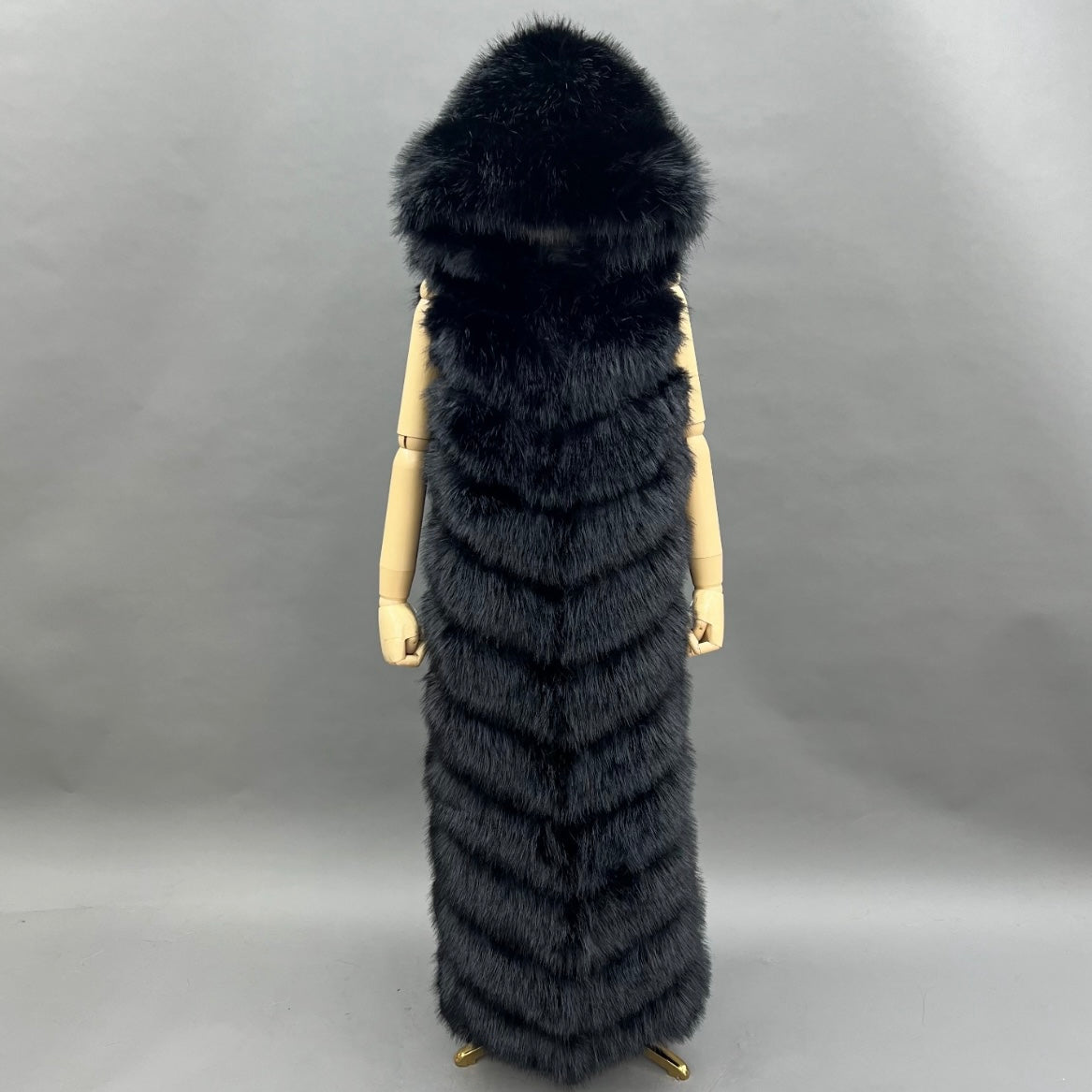 Women's Luxury Hooded Faux Fur Gilet | 12 Row Longline Gilet