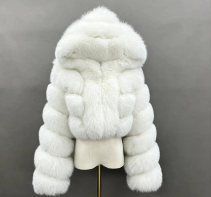 Hooded Panelled Faux Fur Jacket