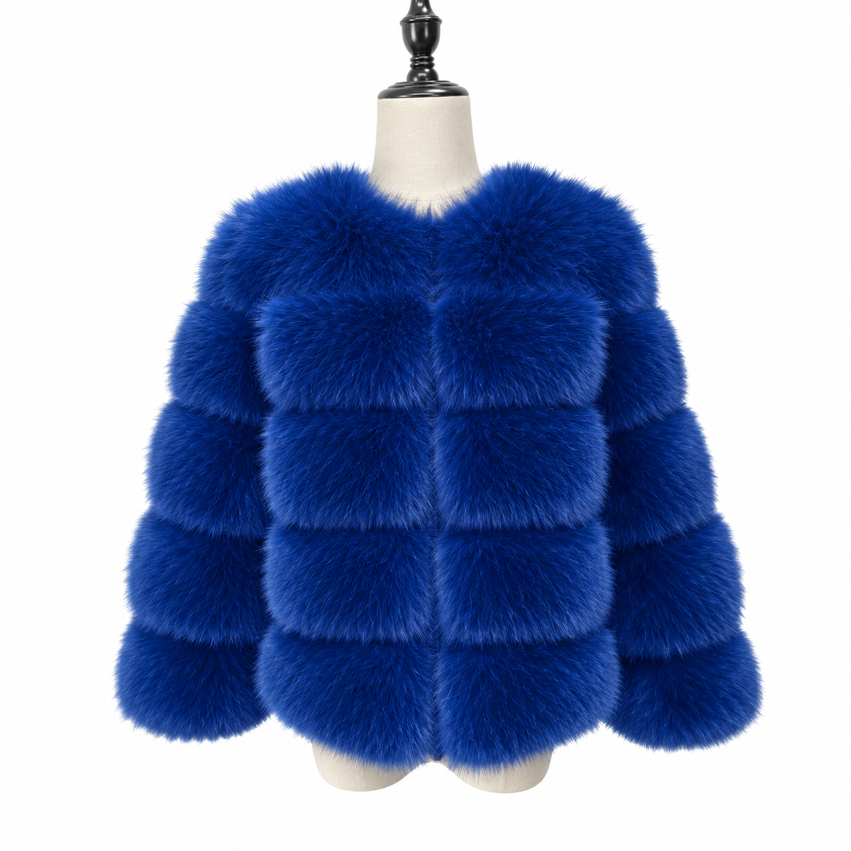 Blue faux fur jacket with cropped sleeve