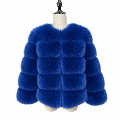 Blue faux fur jacket with cropped sleeve