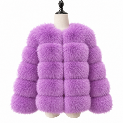 Women's Violet Purple Faux Fur Jacket | 5 Row Faux Fur Coat