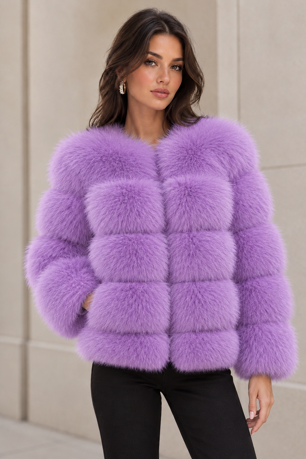 Women's Violet Purple Faux Fur Jacket | 5 Row Faux Fur Coat