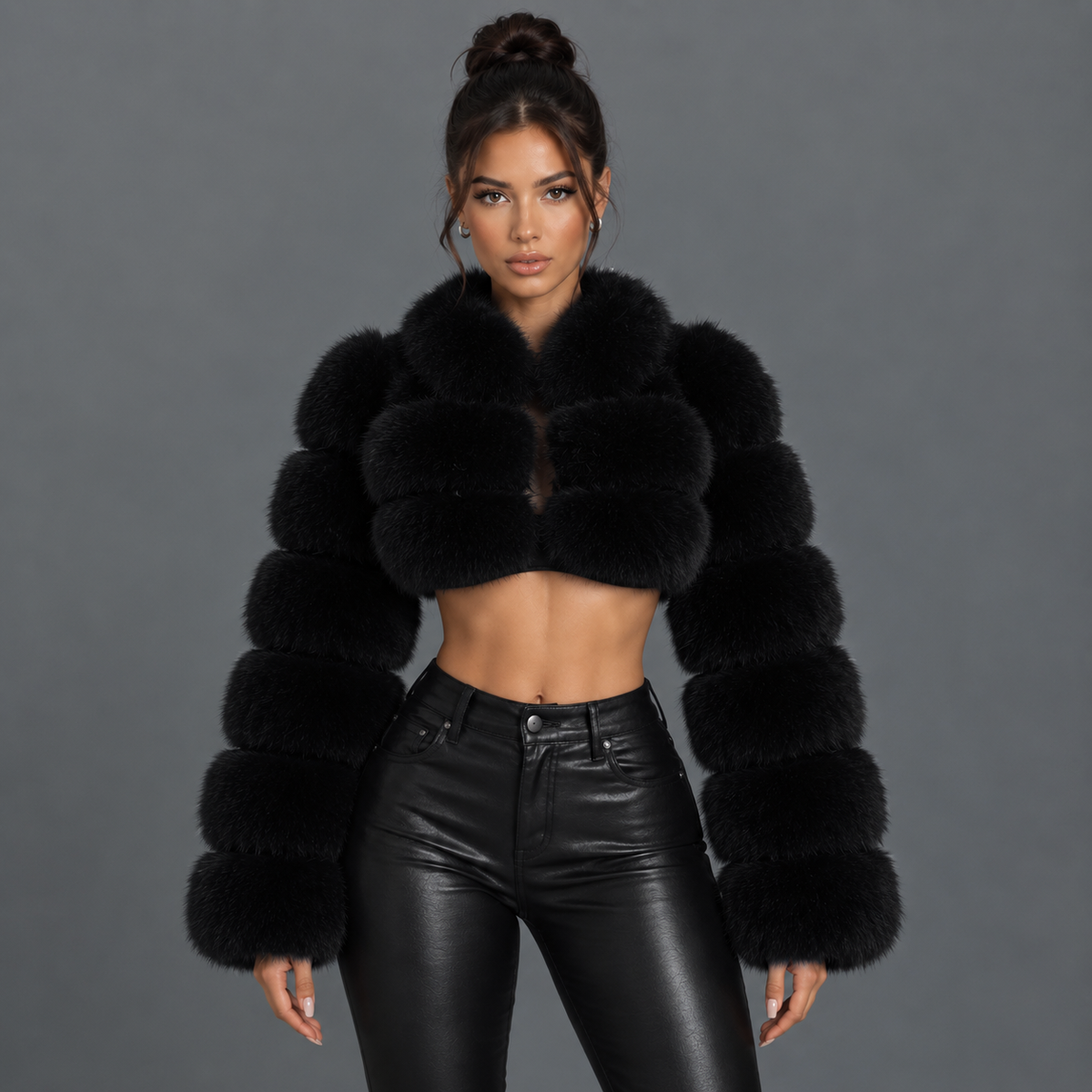 Super Cropped Collar Faux Fur Jacket
