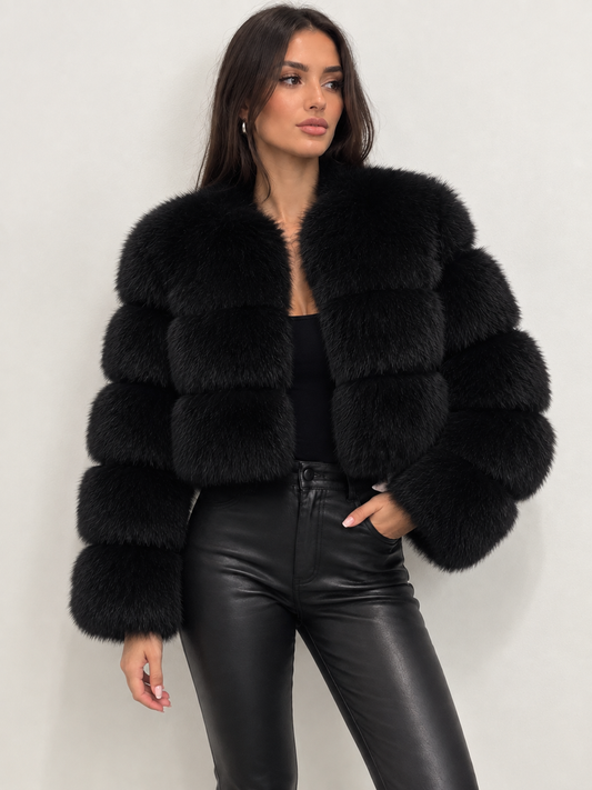 Cropped 3 Row Faux Fur Jacket