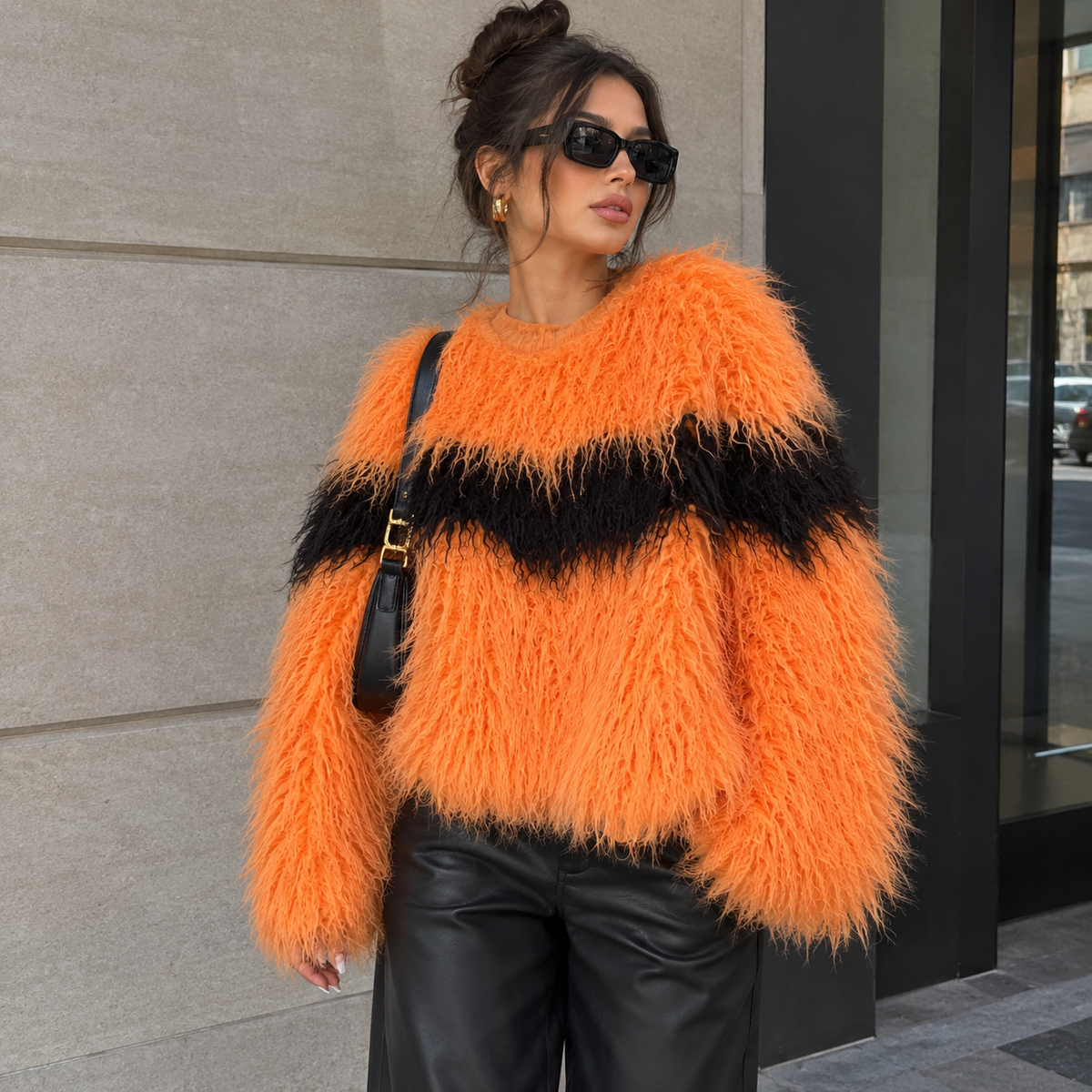 Shaggy Stripe Mongolian Faux Fur Jacket