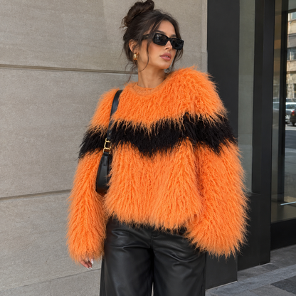 Shaggy Stripe Mongolian Faux Fur Jacket