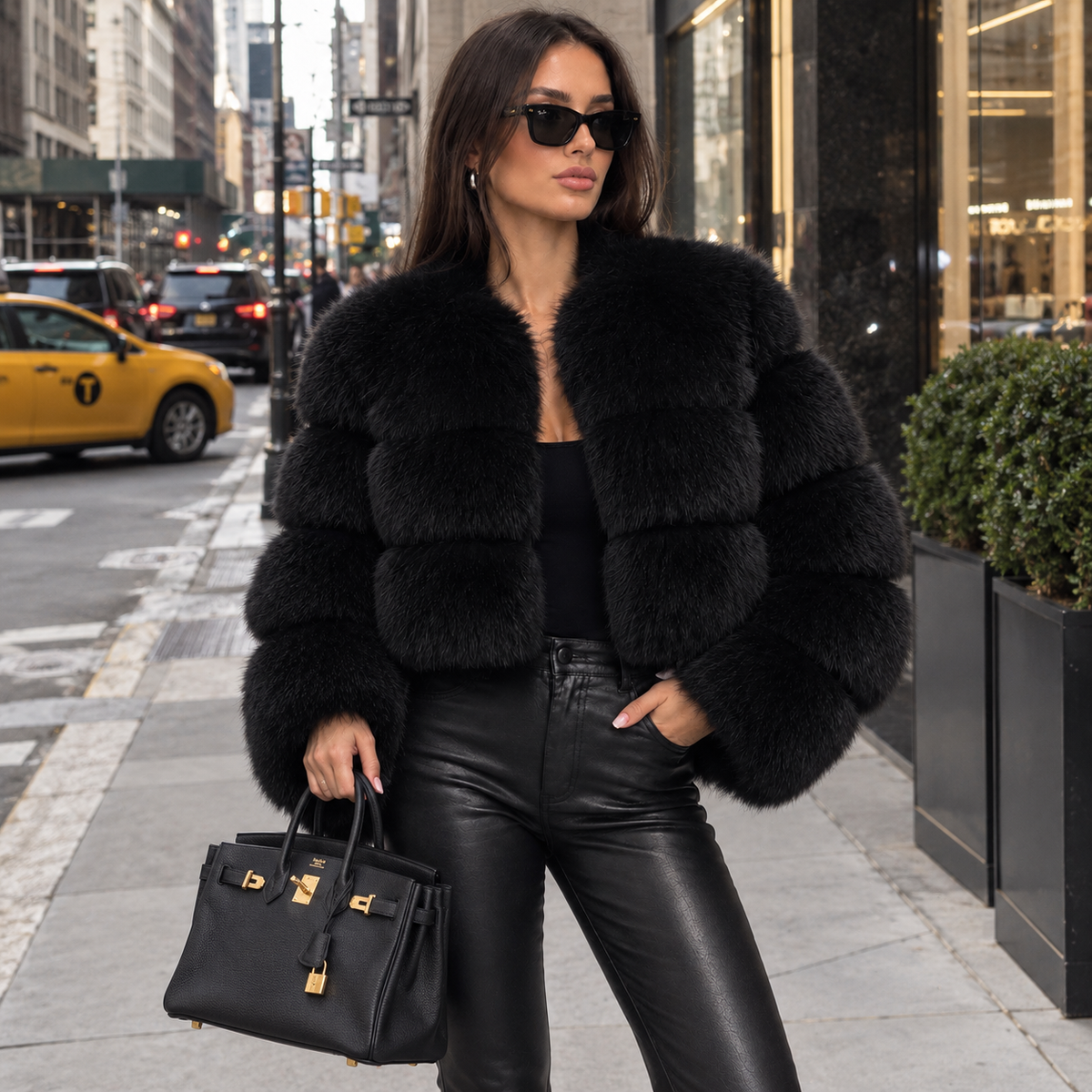 Cropped 3 Row Faux Fur Jacket
