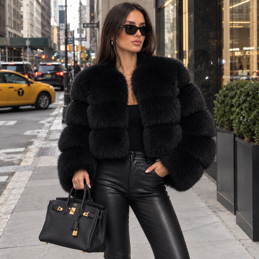 Cropped 3 Row Faux Fur Jacket