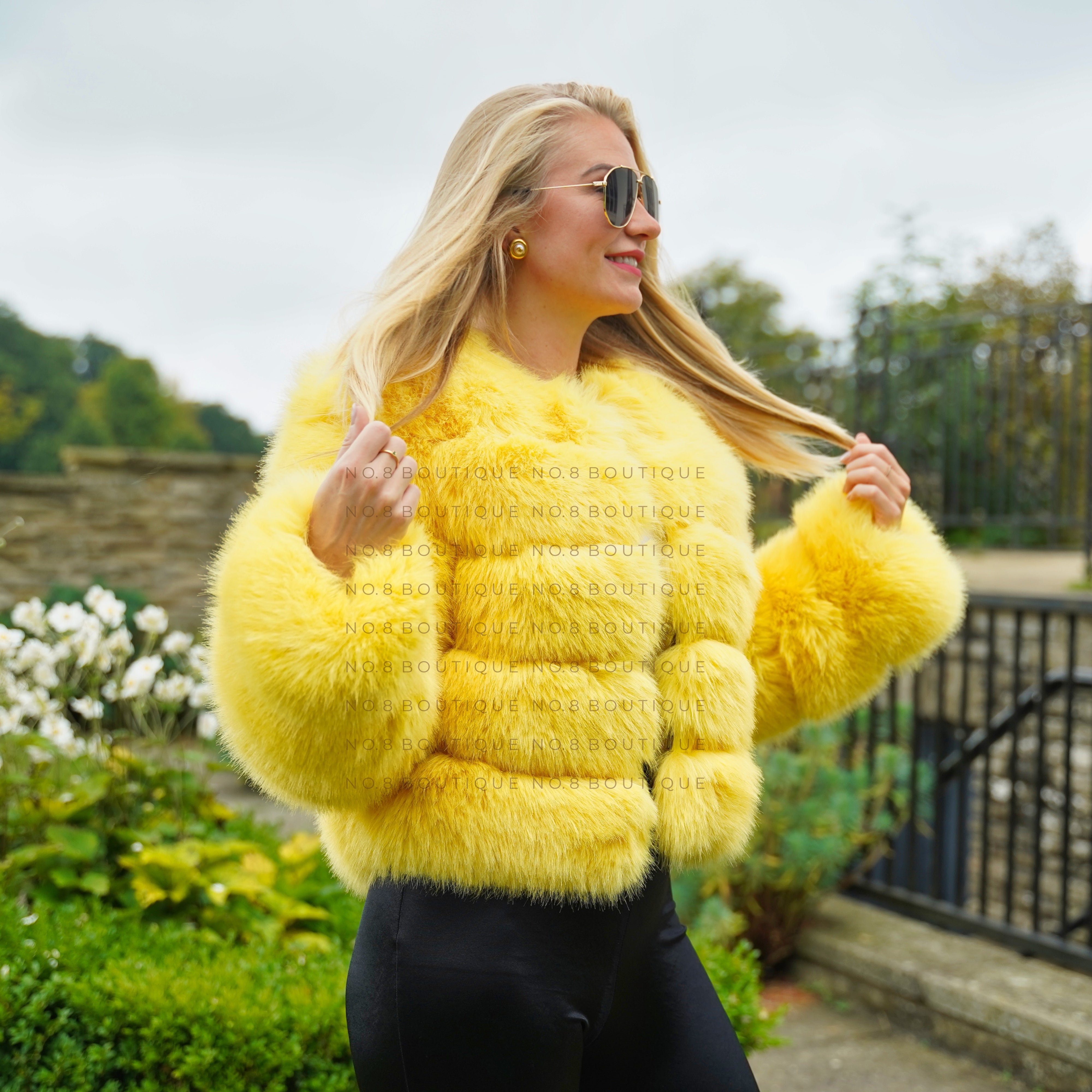 Yellow faux sales fur jacket