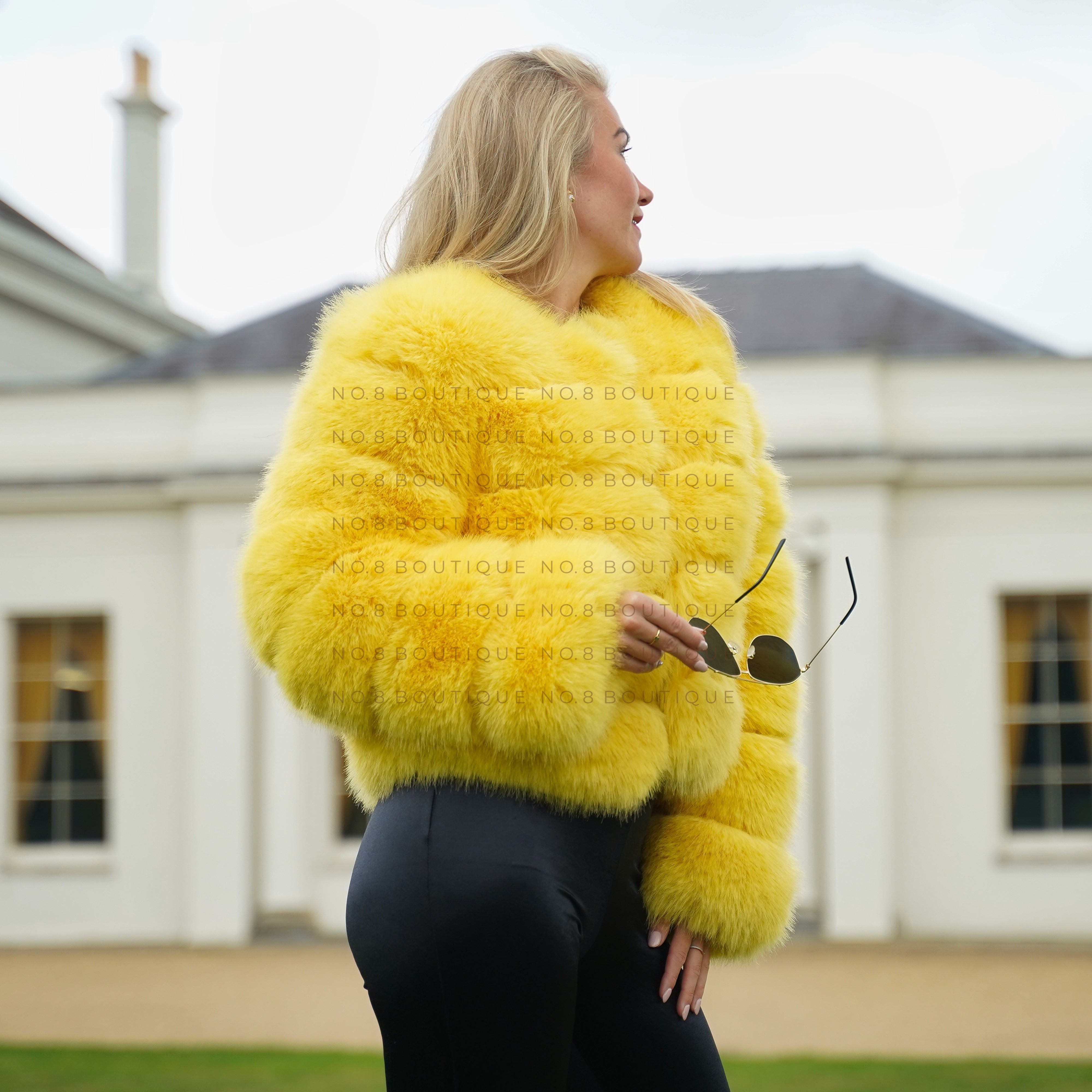 Yellow fake hot sale fur coat