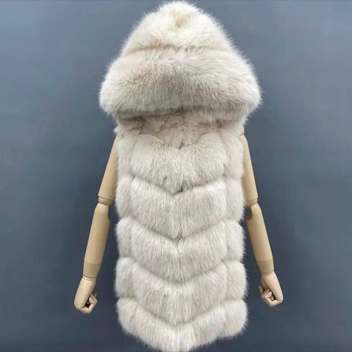 Hood Panelled Long Faux Fur Gilet