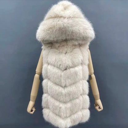 Hood Panelled Long Faux Fur Gilet