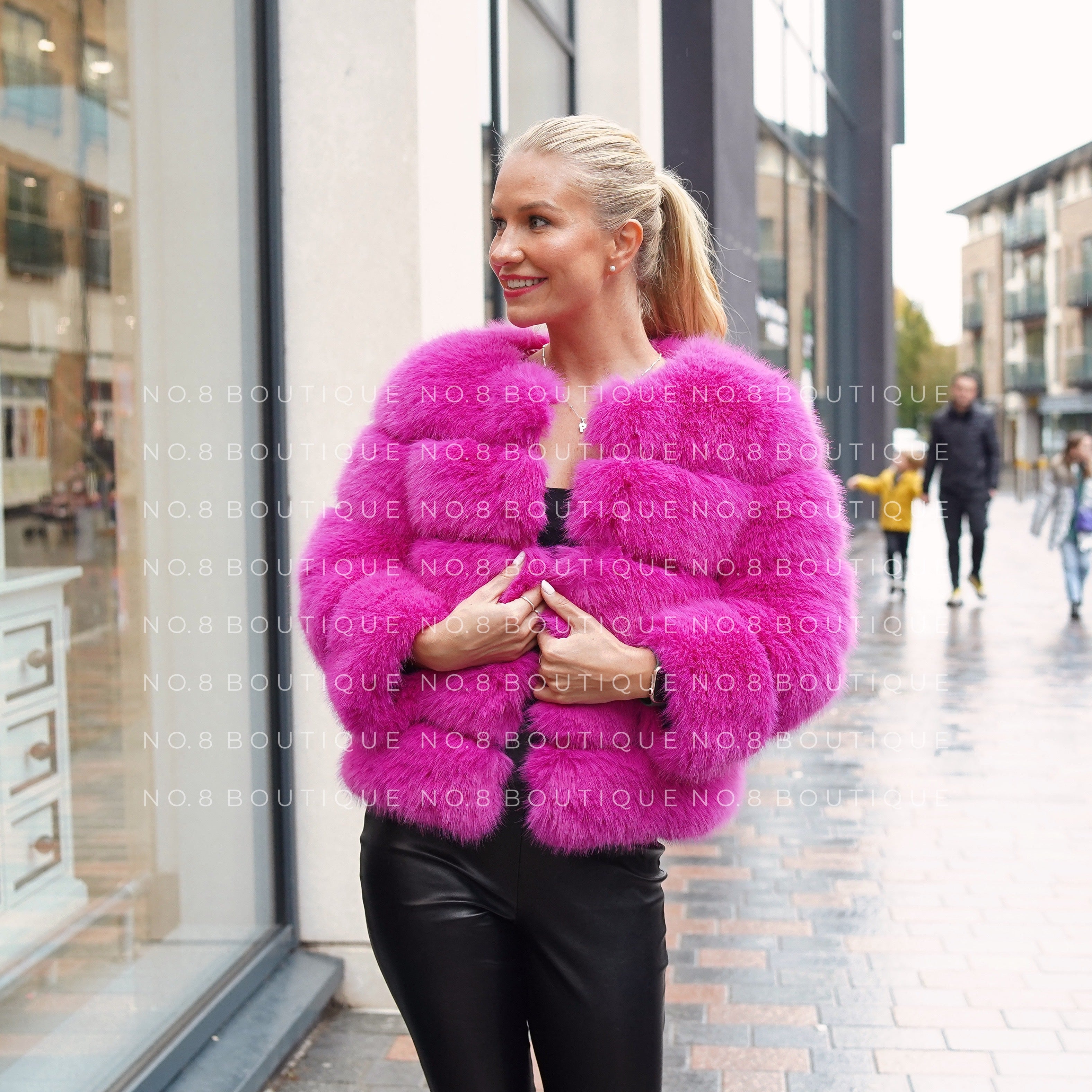 Glamorous Hot Pink Faux Fur Coat with Lapel Collar - Glamorous