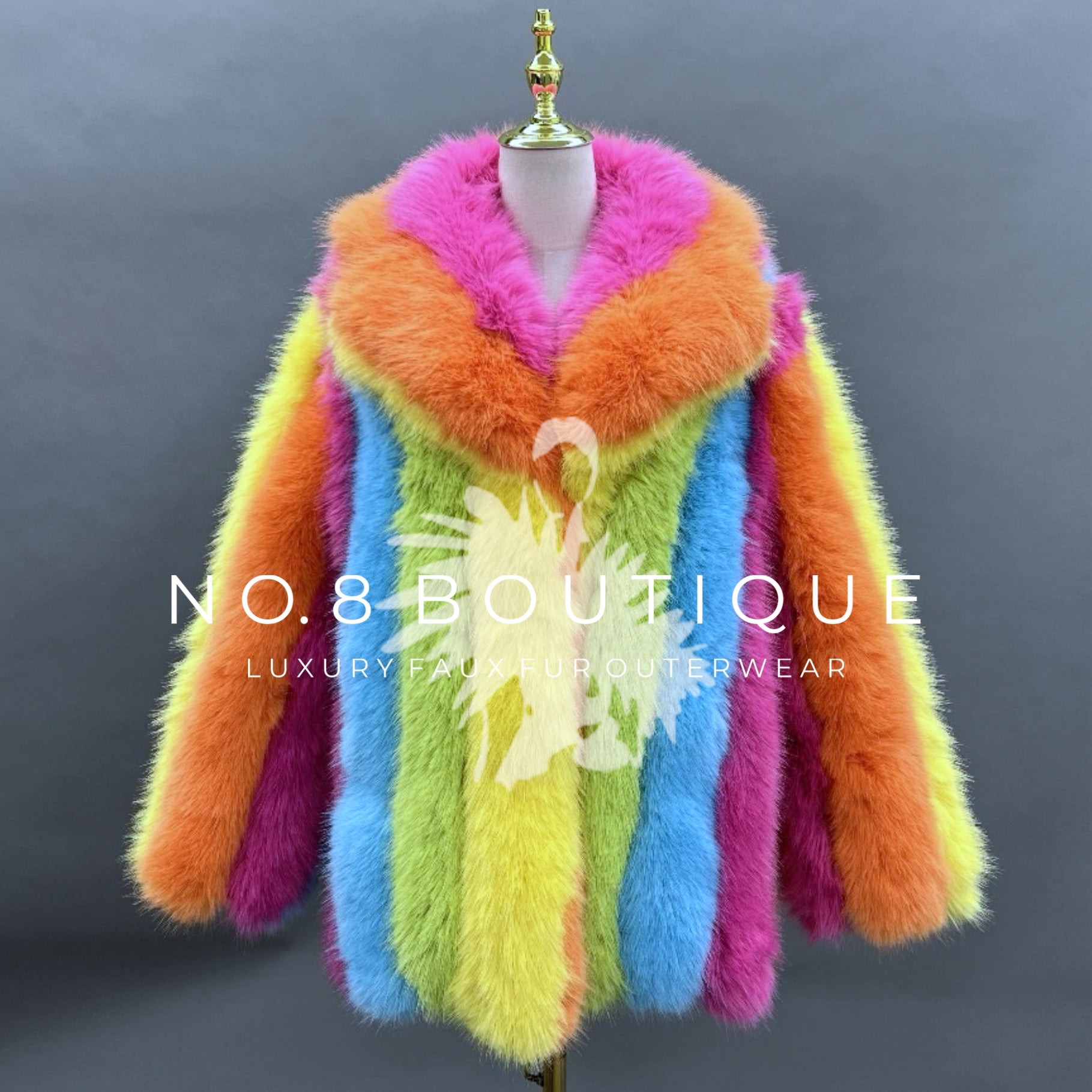 Rainbow Multi colour Faux Fur Collar Jacket