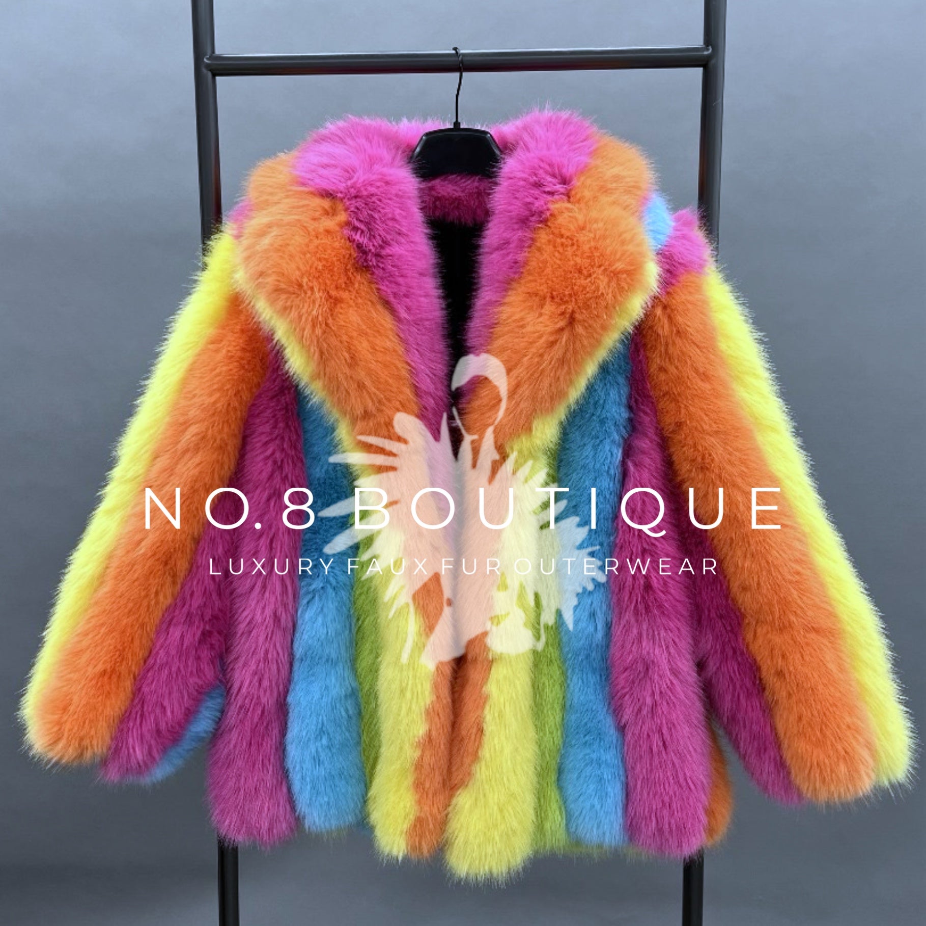 Rainbow Multicolour Faux Fur Collar Jacket