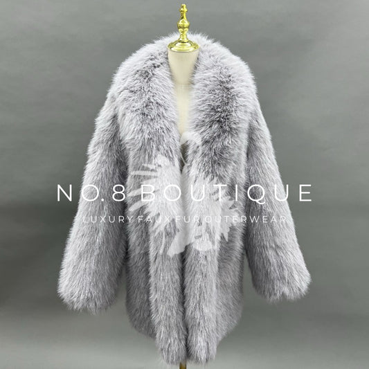 Berlin collar long faux fur coat