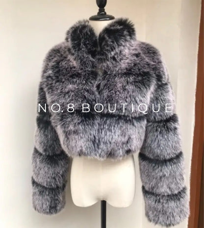 Bold Chelsea faux fur jacket with cropped collar and 3 row