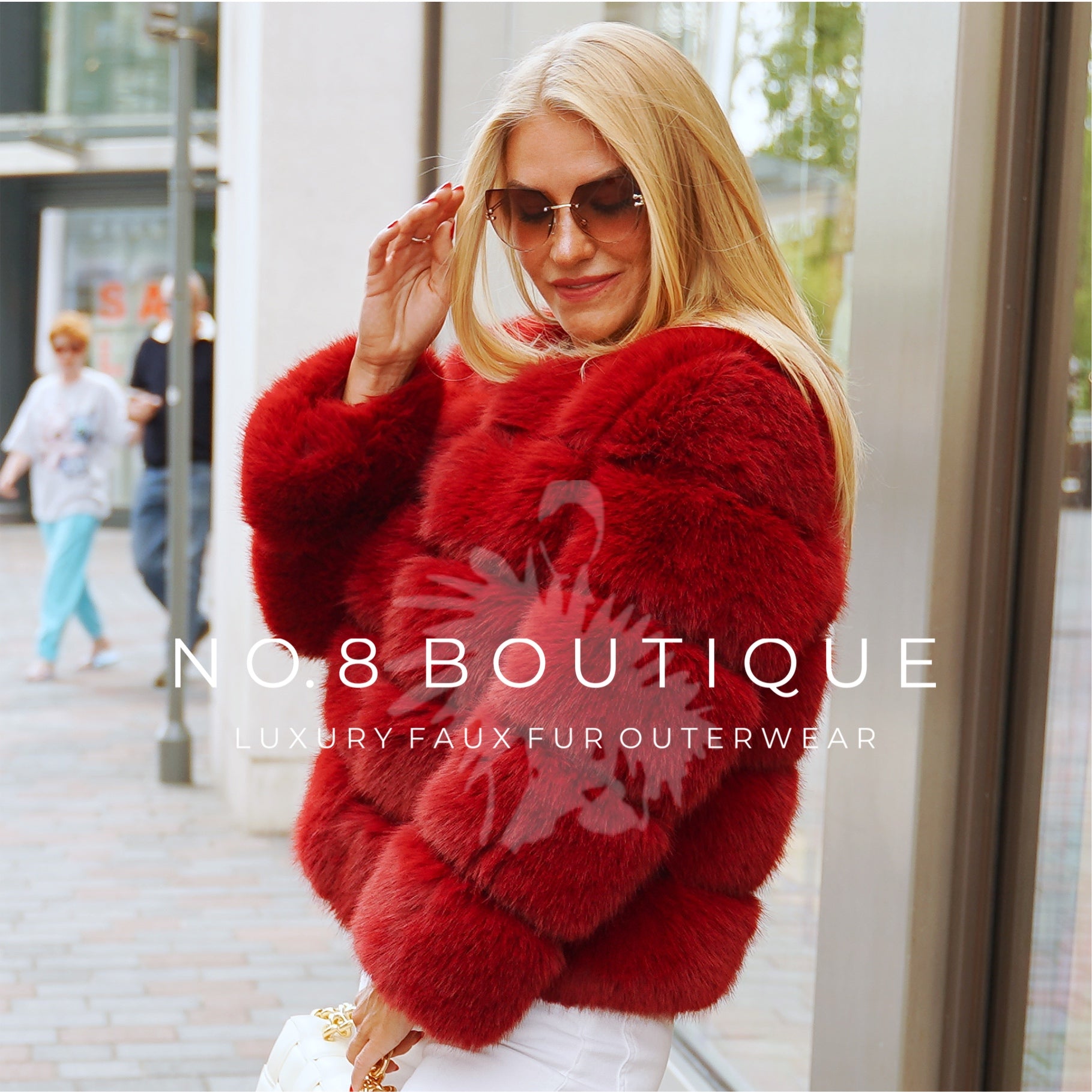 Bold wine red faux fur jacket with classic five rows for a statement look